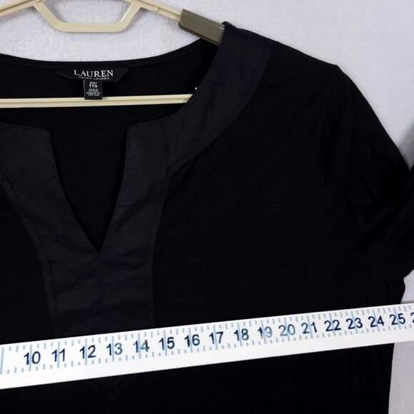 Lauren Ralph Lauren Top Tunic Women lack Plus 2X Split Neck 3/4 Sleeves Pullover - Picture 5 of 16